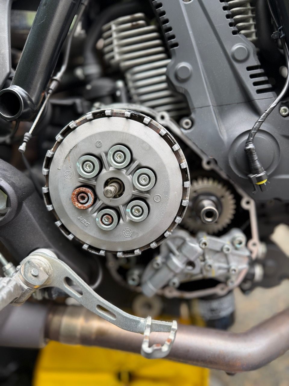 Ducati Scrambler clutch assembly during mobile service